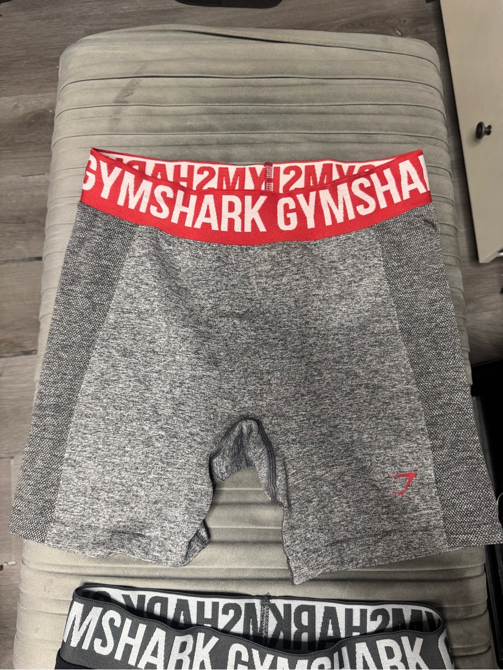 Gymshark Gray Seamless Training Shorts with Red Branded Waistband